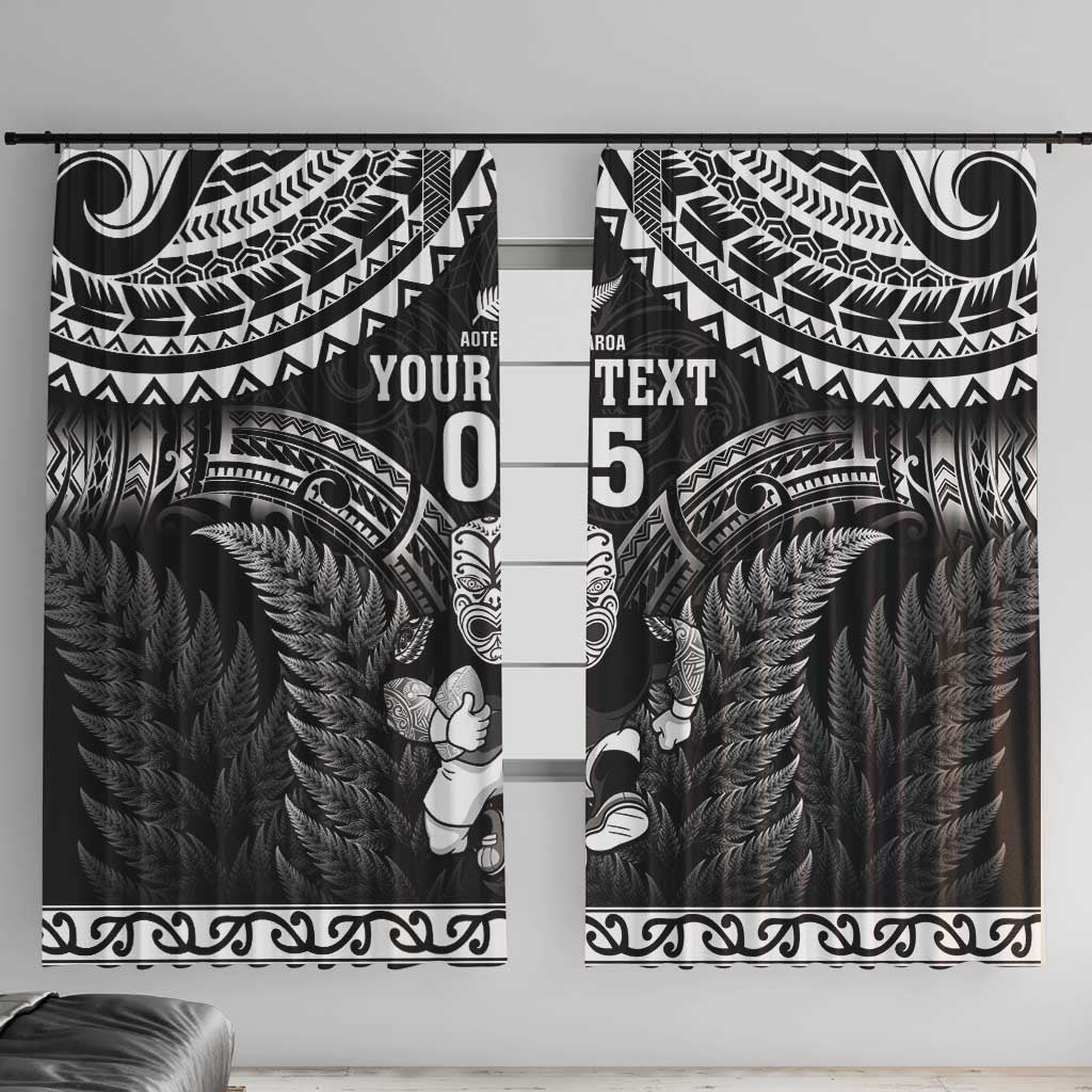 Custom New Zealand Maori Tiki Rugby Window Curtain Go Aotearoa Maori Pattern LT05 With Hooks Black - Polynesian Pride