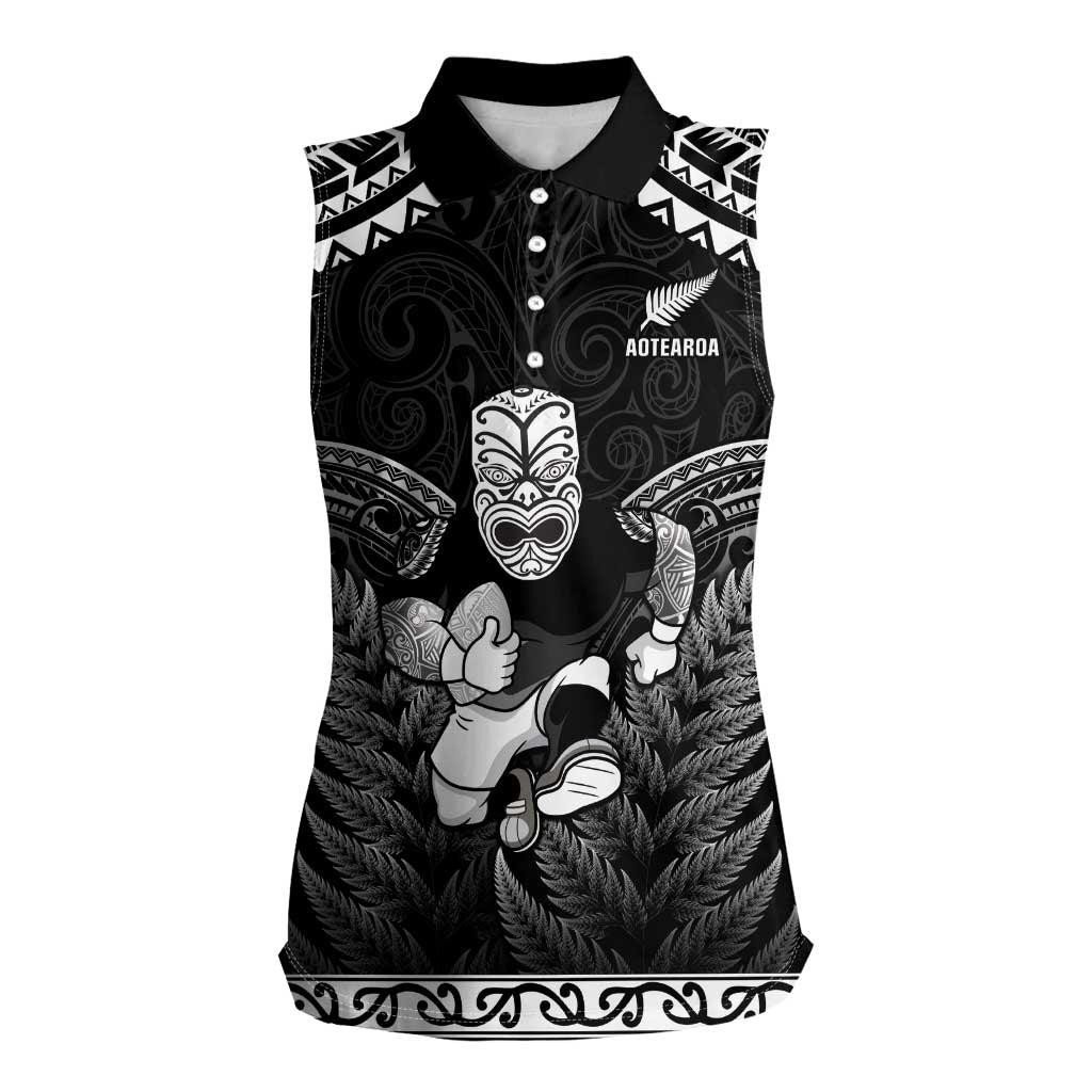 Custom New Zealand Maori Tiki Rugby Women Sleeveless Polo Shirt Go Aotearoa Maori Pattern