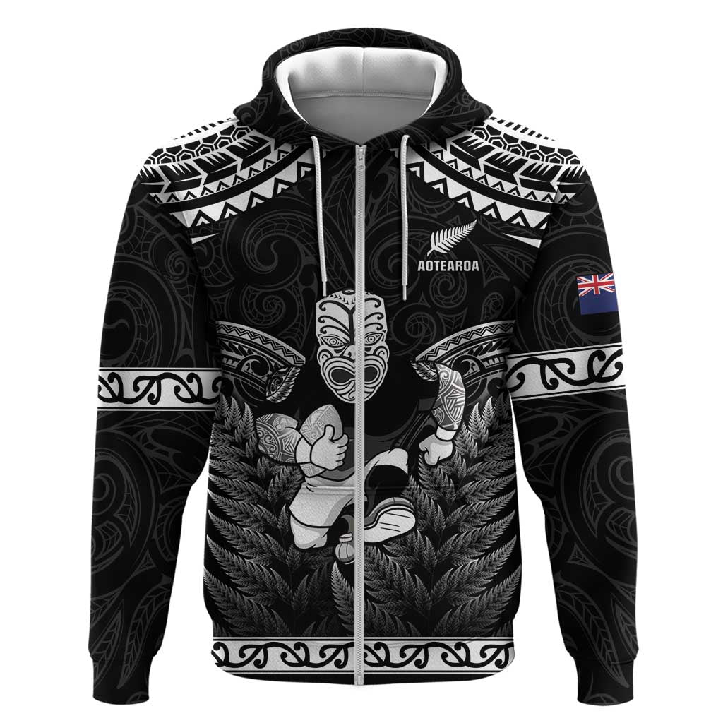 Custom New Zealand Maori Tiki Rugby Zip Hoodie Go Aotearoa Maori Pattern