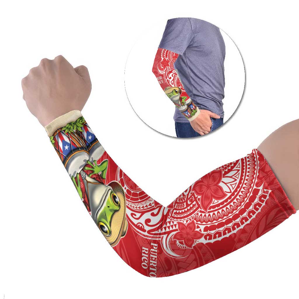 Puerto Rico Arm Sleeves Coqui Frog With Polynesian Pattern LT05 Set of 2 Red - Polynesian Pride