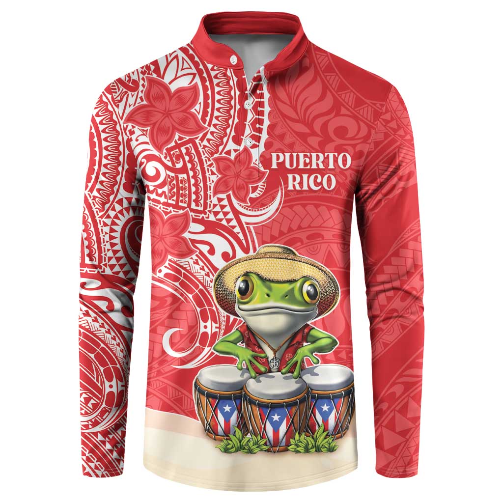 Personalized Puerto Rico Button Sweatshirt Coqui Frog With Polynesian Pattern LT05 Red - Polynesian Pride
