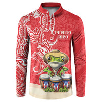 Personalized Puerto Rico Button Sweatshirt Coqui Frog With Polynesian Pattern LT05 Red - Polynesian Pride
