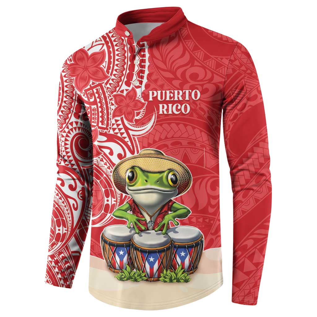Personalized Puerto Rico Button Sweatshirt Coqui Frog With Polynesian Pattern LT05 - Polynesian Pride