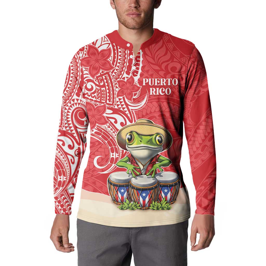 Personalized Puerto Rico Button Sweatshirt Coqui Frog With Polynesian Pattern LT05 - Polynesian Pride