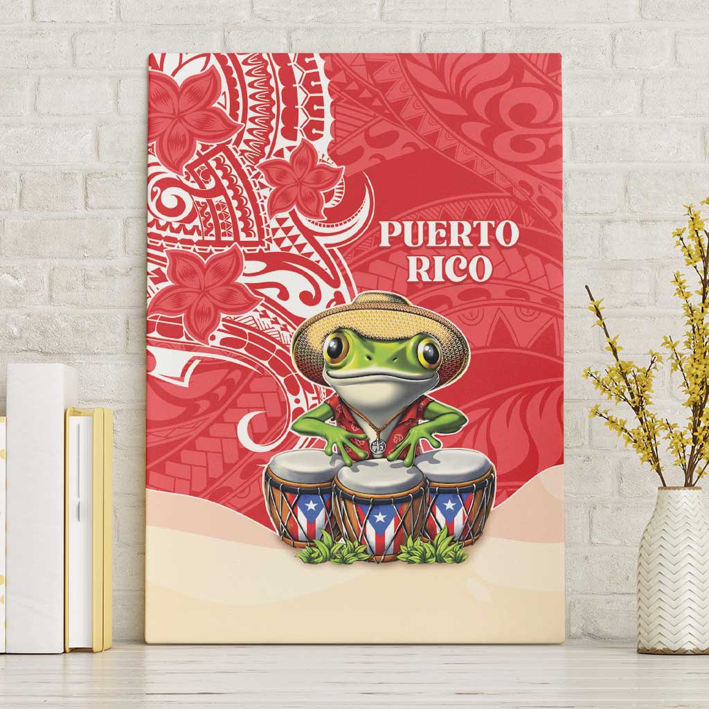 Puerto Rico Canvas Wall Art Coqui Frog With Polynesian Pattern LT05 Without Frame Red - Polynesian Pride