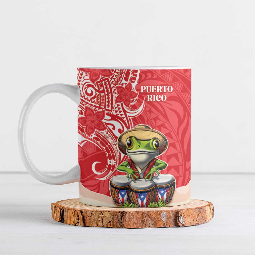 Personalized Puerto Rico Ceramic Mug Coqui Frog With Polynesian Pattern LT05 Red - Polynesian Pride