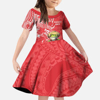 Personalized Puerto Rico Kid Short Sleeve Dress Coqui Frog With Polynesian Pattern LT05 KID Red - Polynesian Pride
