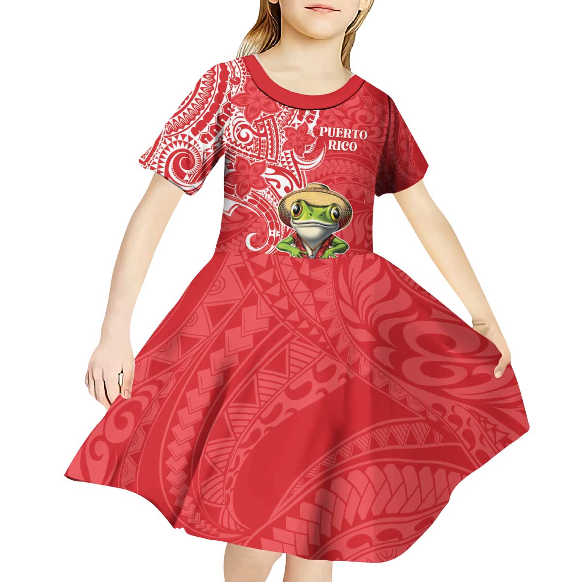 Personalized Puerto Rico Kid Short Sleeve Dress Coqui Frog With Polynesian Pattern LT05 - Polynesian Pride