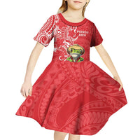 Personalized Puerto Rico Kid Short Sleeve Dress Coqui Frog With Polynesian Pattern LT05 - Polynesian Pride