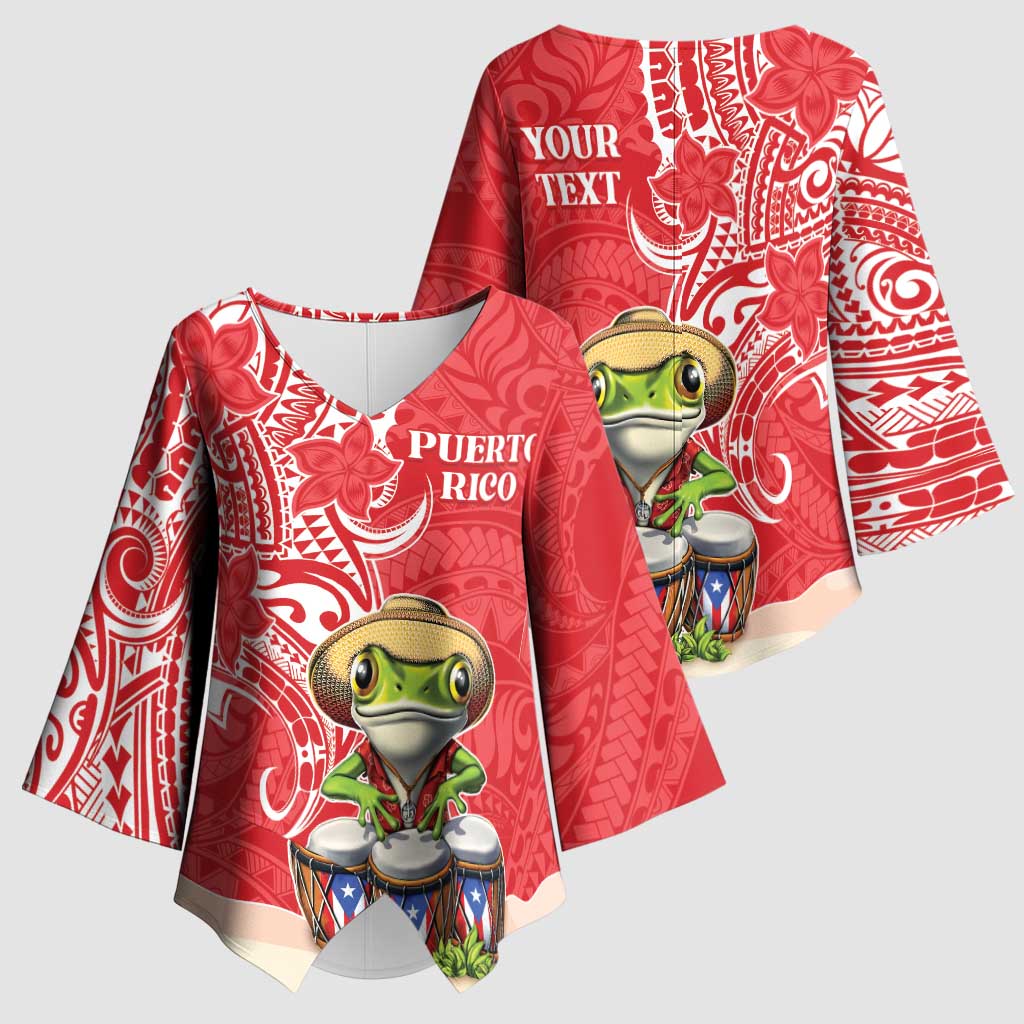 Personalized Puerto Rico Kimono Sleeve Blouse Coqui Frog With Polynesian Pattern LT05 - Polynesian Pride