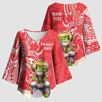 Personalized Puerto Rico Kimono Sleeve Blouse Coqui Frog With Polynesian Pattern LT05 - Polynesian Pride