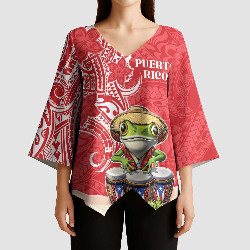 Personalized Puerto Rico Kimono Sleeve Blouse Coqui Frog With Polynesian Pattern LT05 - Polynesian Pride