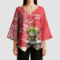 Personalized Puerto Rico Kimono Sleeve Blouse Coqui Frog With Polynesian Pattern LT05 - Polynesian Pride