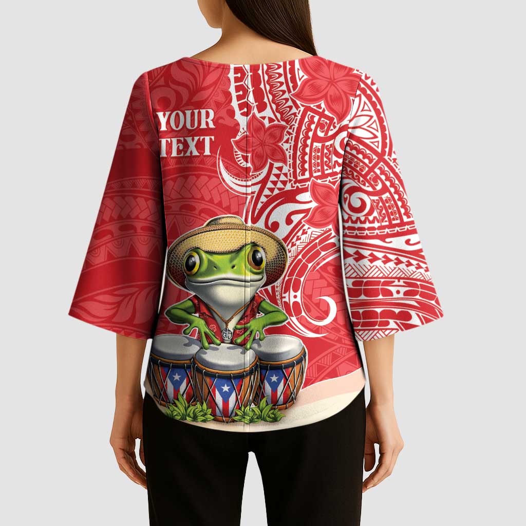 Personalized Puerto Rico Kimono Sleeve Blouse Coqui Frog With Polynesian Pattern LT05 - Polynesian Pride