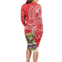 Personalized Puerto Rico Long Sleeve Bodycon Dress Coqui Frog With Polynesian Pattern LT05 - Polynesian Pride