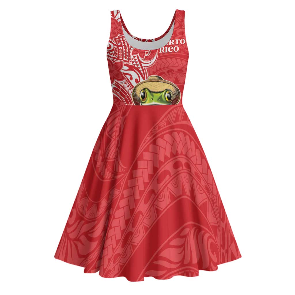 Personalized Puerto Rico Midi Dress Coqui Frog With Polynesian Pattern LT05 Red - Polynesian Pride