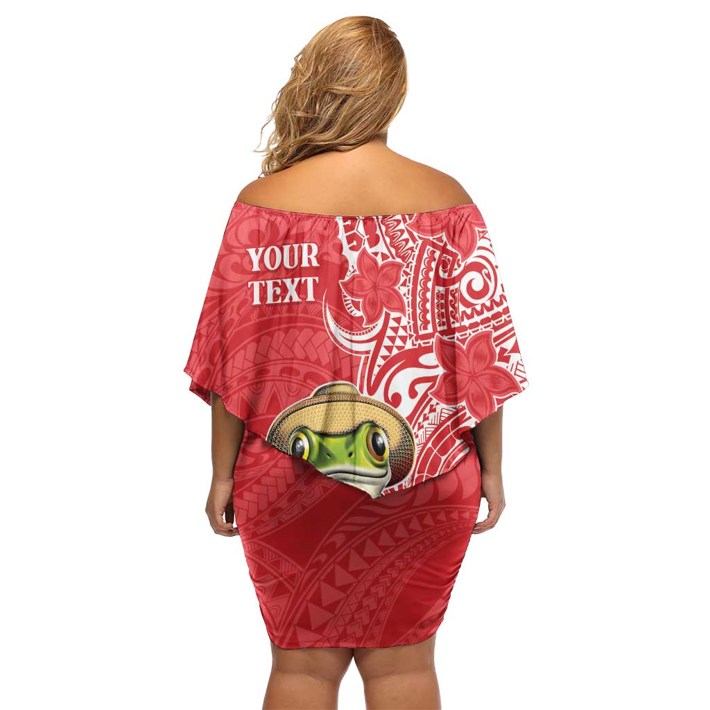 Personalized Puerto Rico Off Shoulder Short Dress Coqui Frog With Polynesian Pattern LT05 - Polynesian Pride