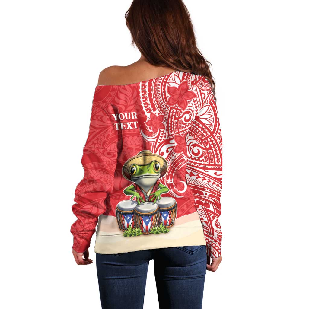 Personalized Puerto Rico Off Shoulder Sweater Coqui Frog With Polynesian Pattern LT05 - Polynesian Pride