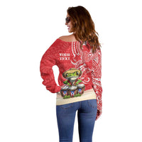 Personalized Puerto Rico Off Shoulder Sweater Coqui Frog With Polynesian Pattern LT05 - Polynesian Pride