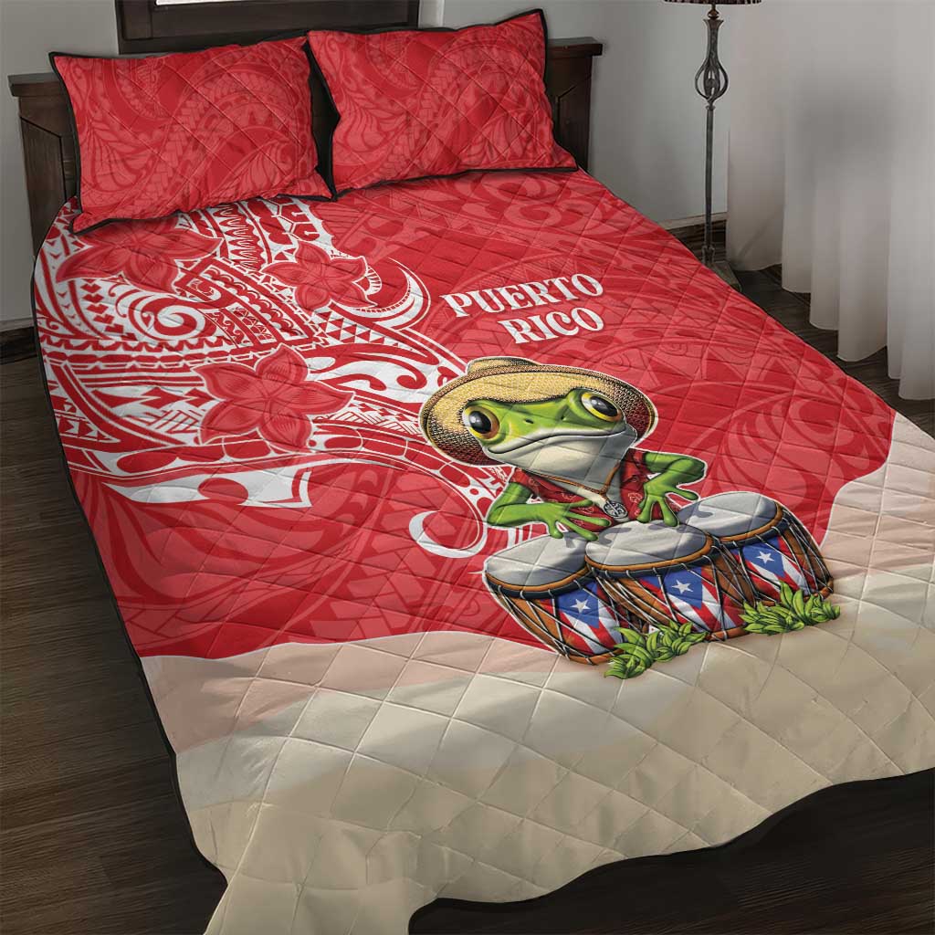 Puerto Rico Quilt Bed Set Coqui Frog With Polynesian Pattern LT05 Red - Polynesian Pride