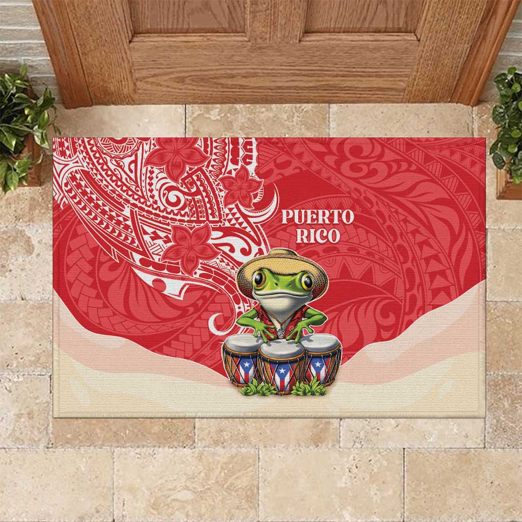 Puerto Rico Rubber Doormat Coqui Frog With Polynesian Pattern LT05 Red - Polynesian Pride