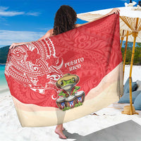 Puerto Rico Sarong Coqui Frog With Polynesian Pattern LT05 One Size 44 x 66 inches Red - Polynesian Pride