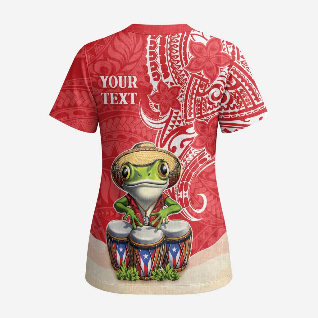Personalized Puerto Rico Scrub Top Coqui Frog With Polynesian Pattern LT05 - Polynesian Pride