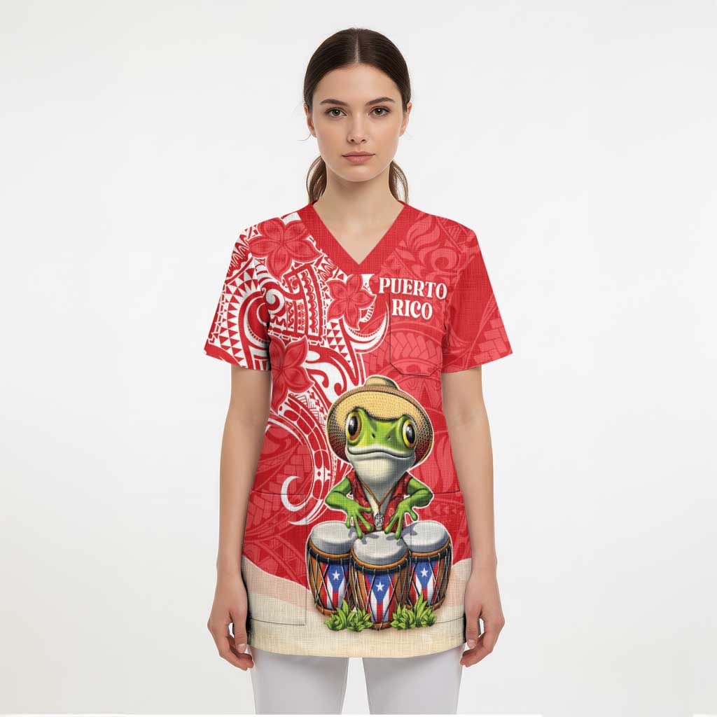 Personalized Puerto Rico Scrub Top Coqui Frog With Polynesian Pattern LT05 - Polynesian Pride