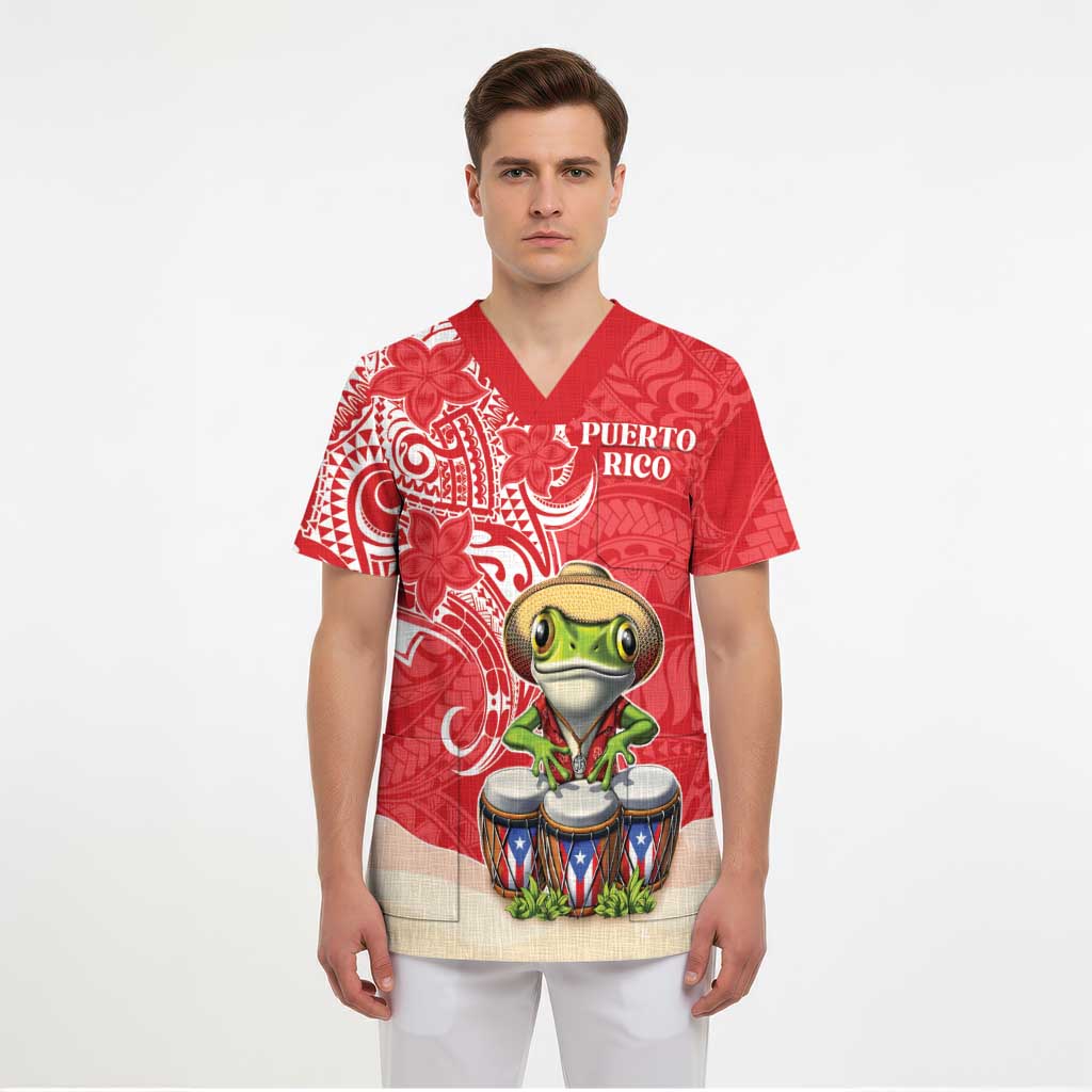 Personalized Puerto Rico Scrub Top Coqui Frog With Polynesian Pattern LT05 - Polynesian Pride