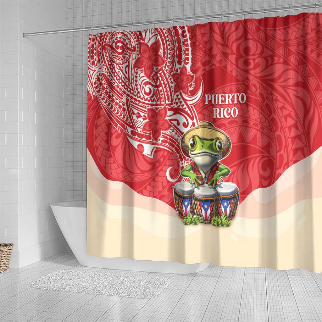 Puerto Rico Shower Curtain Coqui Frog With Polynesian Pattern LT05 - Polynesian Pride