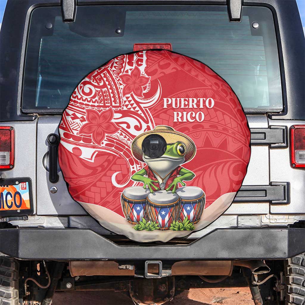 Puerto Rico Spare Tire Cover Coqui Frog With Polynesian Pattern LT05 Red - Polynesian Pride