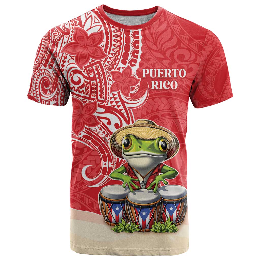 Personalized Puerto Rico T Shirt Coqui Frog With Polynesian Pattern LT05 Red - Polynesian Pride