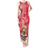 Personalized Puerto Rico Tank Maxi Dress Coqui Frog With Polynesian Pattern LT05 Women Red - Polynesian Pride