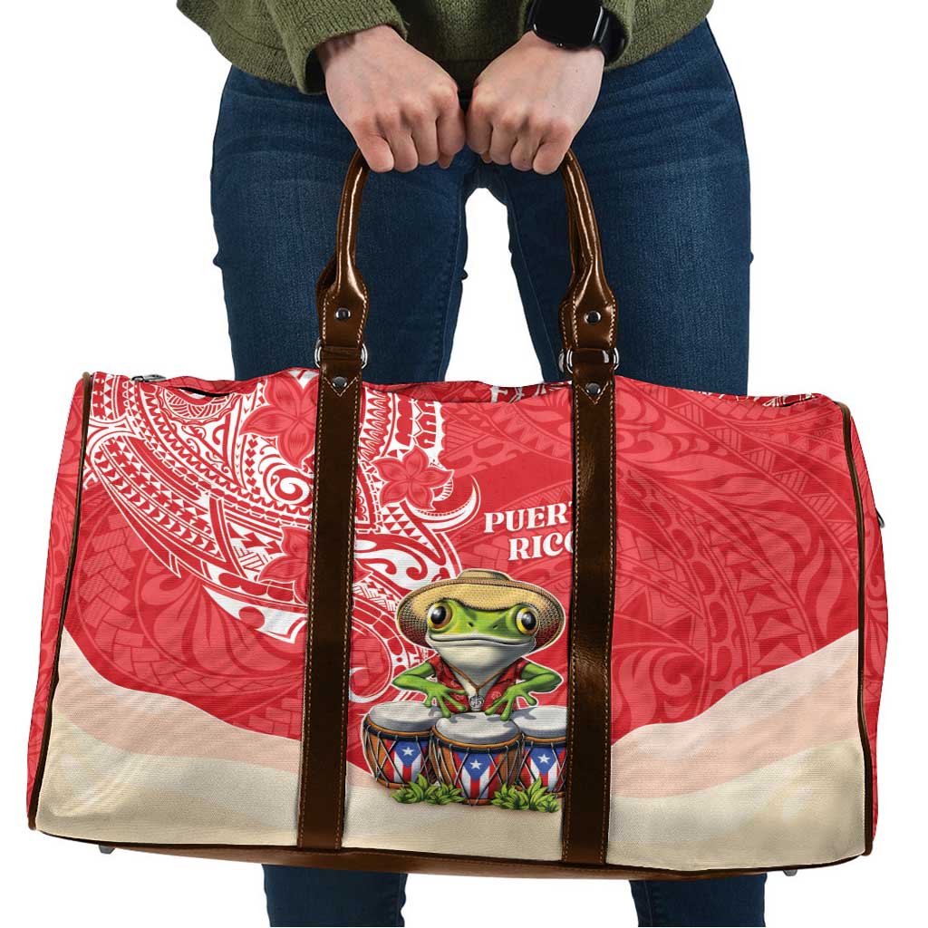 Puerto Rico Travel Bag Coqui Frog With Polynesian Pattern LT05 Red - Polynesian Pride