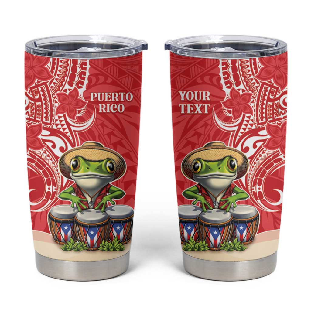 Personalized Puerto Rico Tumbler Cup Coqui Frog With Polynesian Pattern LT05 Red - Polynesian Pride