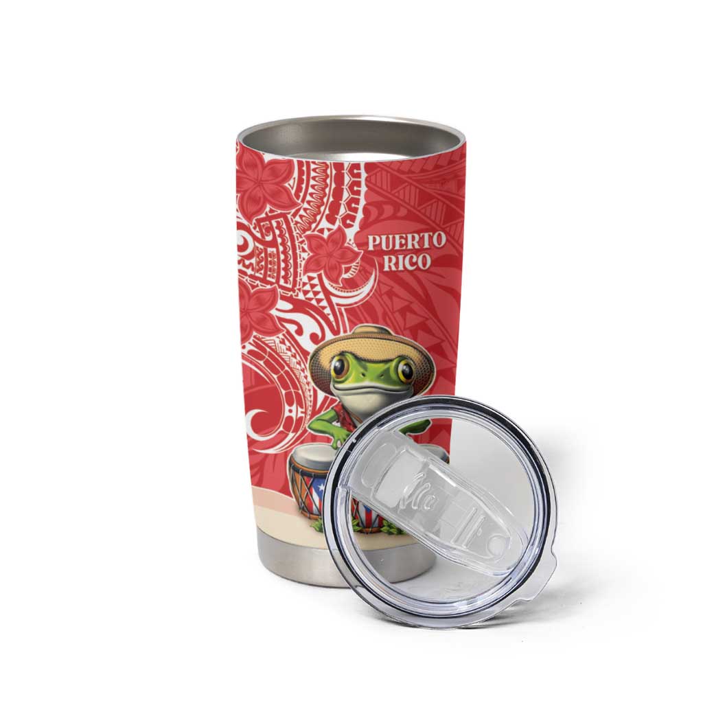 Personalized Puerto Rico Tumbler Cup Coqui Frog With Polynesian Pattern LT05 - Polynesian Pride