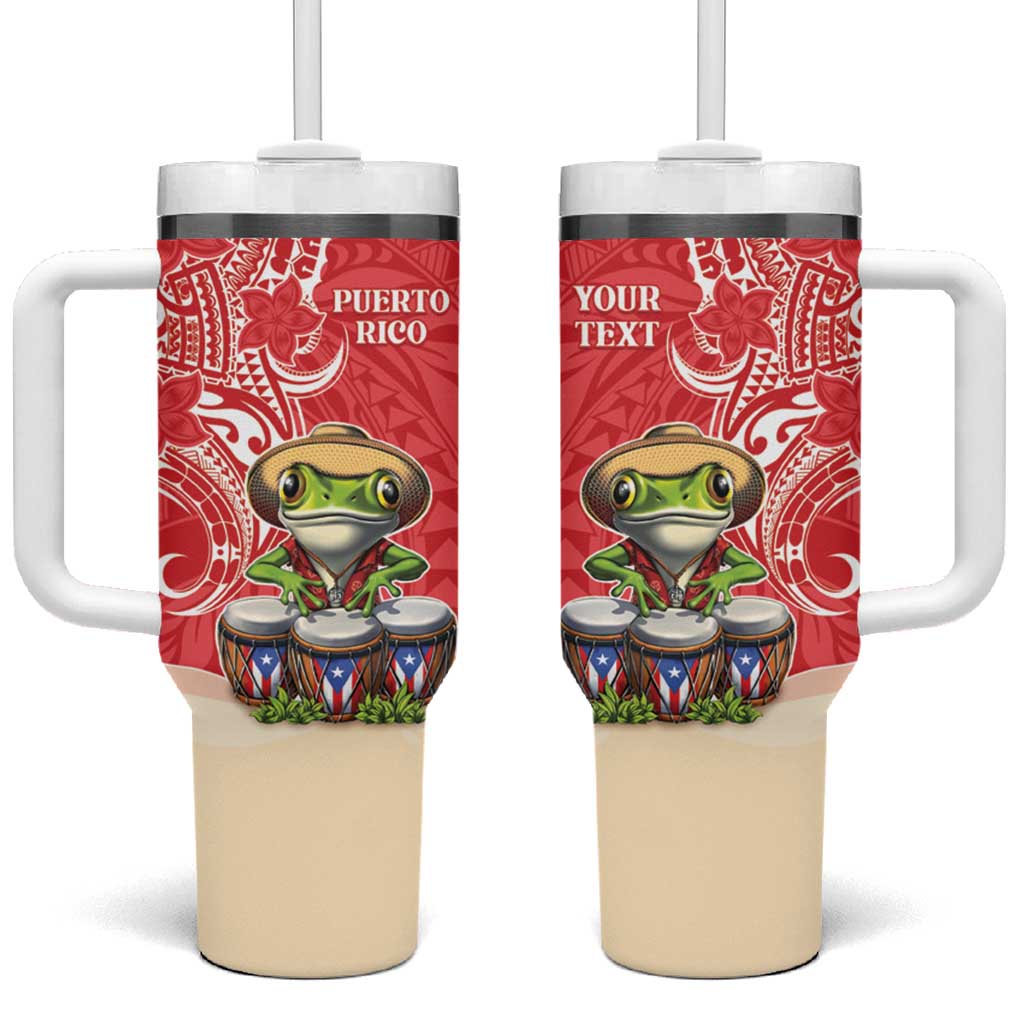 Personalized Puerto Rico Tumbler With Handle Coqui Frog With Polynesian Pattern LT05 One Size: 40 oz Red - Polynesian Pride