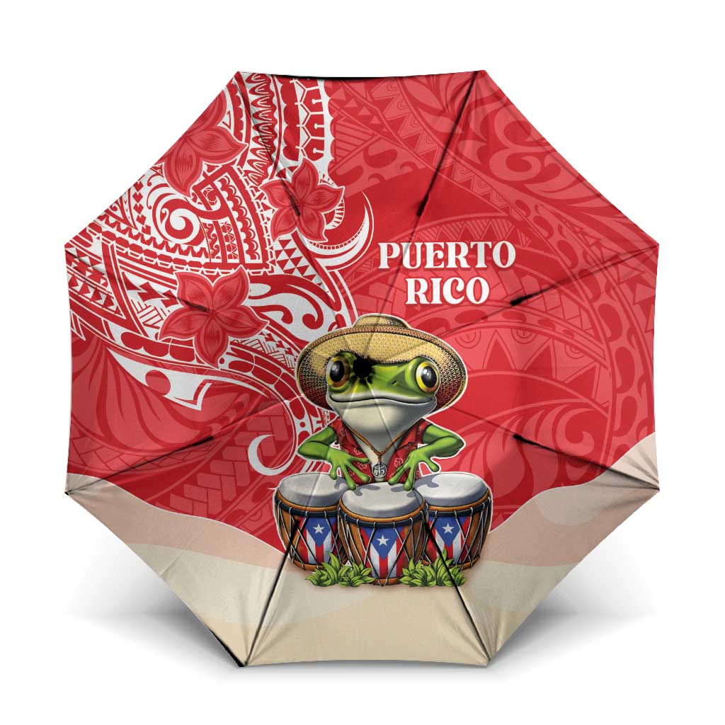 Puerto Rico Umbrella Coqui Frog With Polynesian Pattern LT05 One Size Folded 11.42 inch Opened Diameter 37.4 inch Red - Polynesian Pride