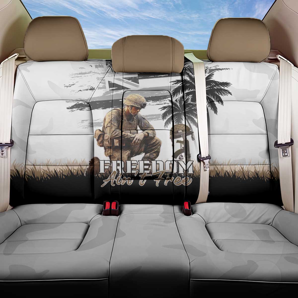 Hawaii Veterans Day Back Car Seat Cover Honor The Fallen Flag Grunge Style LT05 One Size White - Polynesian Pride