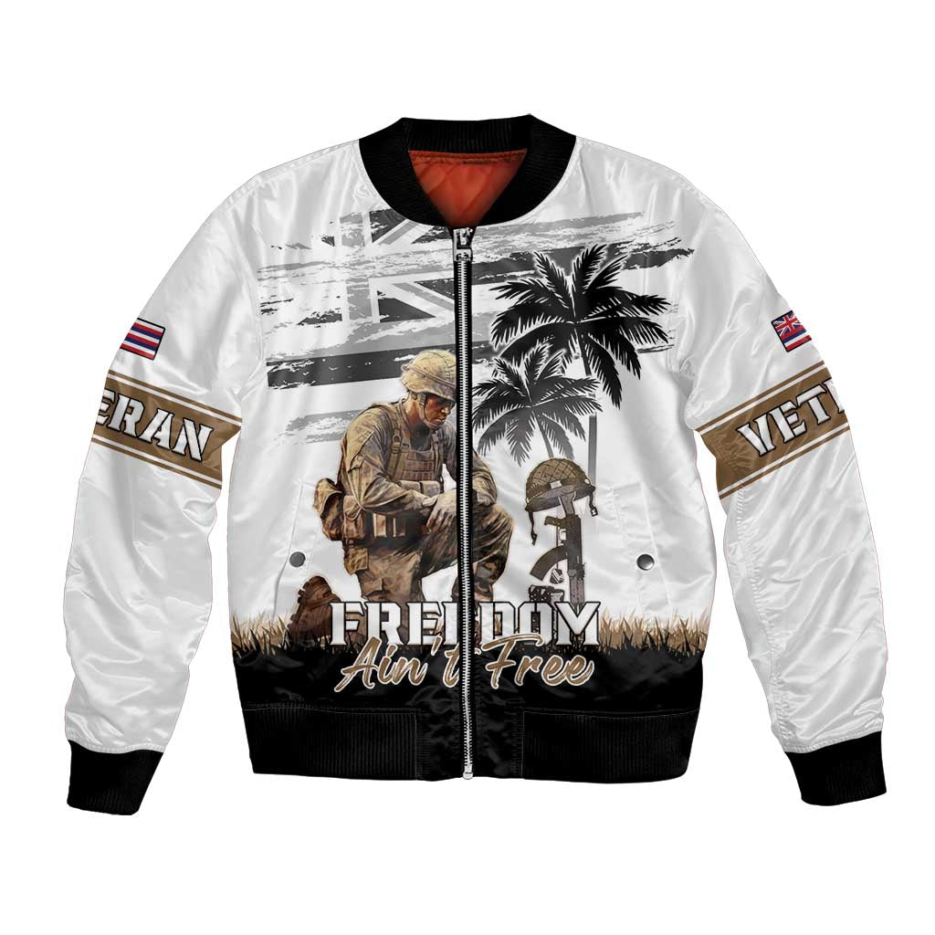 Hawaii Veterans Day Bomber Jacket Honor The Fallen Flag Grunge Style LT05 Unisex White - Polynesian Pride