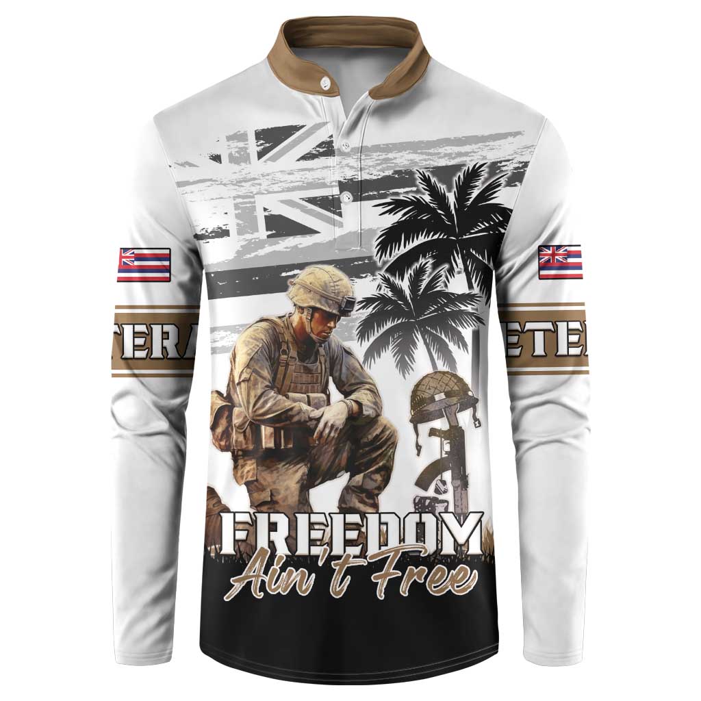 Hawaii Veterans Day Button Sweatshirt Honor The Fallen Flag Grunge Style LT05 White - Polynesian Pride