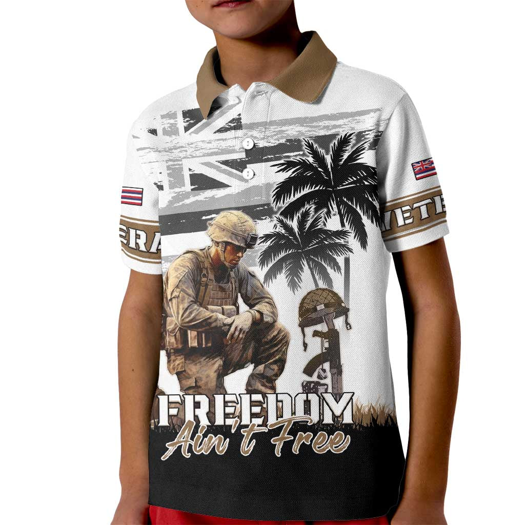 Hawaii Veterans Day Kid Polo Shirt Honor The Fallen Flag Grunge Style LT05 Kid White - Polynesian Pride