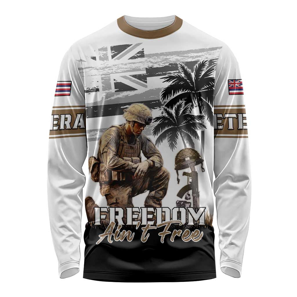 Hawaii Veterans Day Long Sleeve Shirt Honor The Fallen Flag Grunge Style LT05 Unisex White - Polynesian Pride