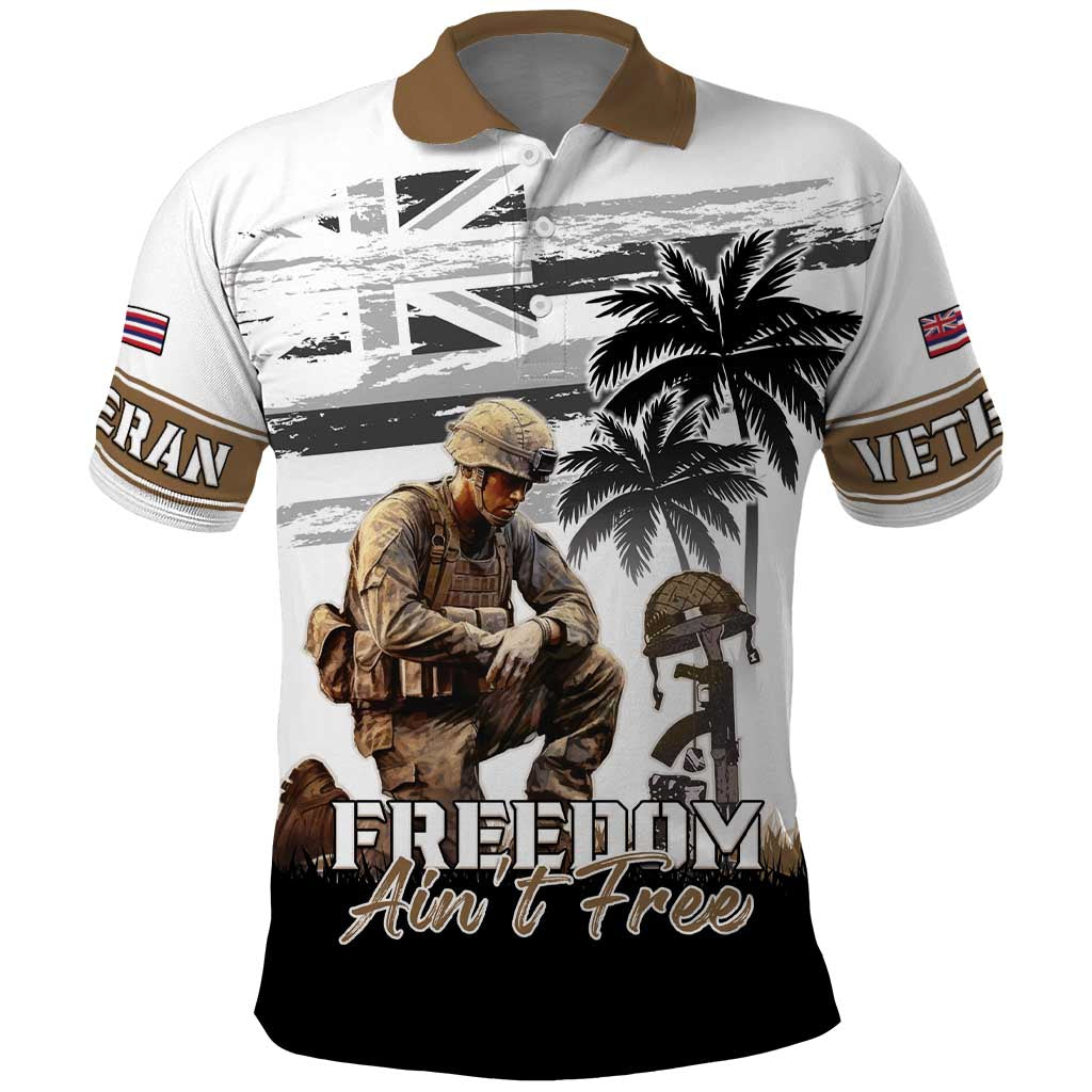 Hawaii Veterans Day Polo Shirt Honor The Fallen Flag Grunge Style LT05 White - Polynesian Pride