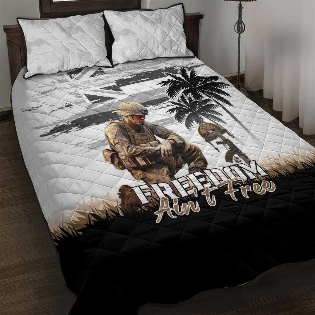Hawaii Veterans Day Quilt Bed Set Honor The Fallen Flag Grunge Style LT05 White - Polynesian Pride