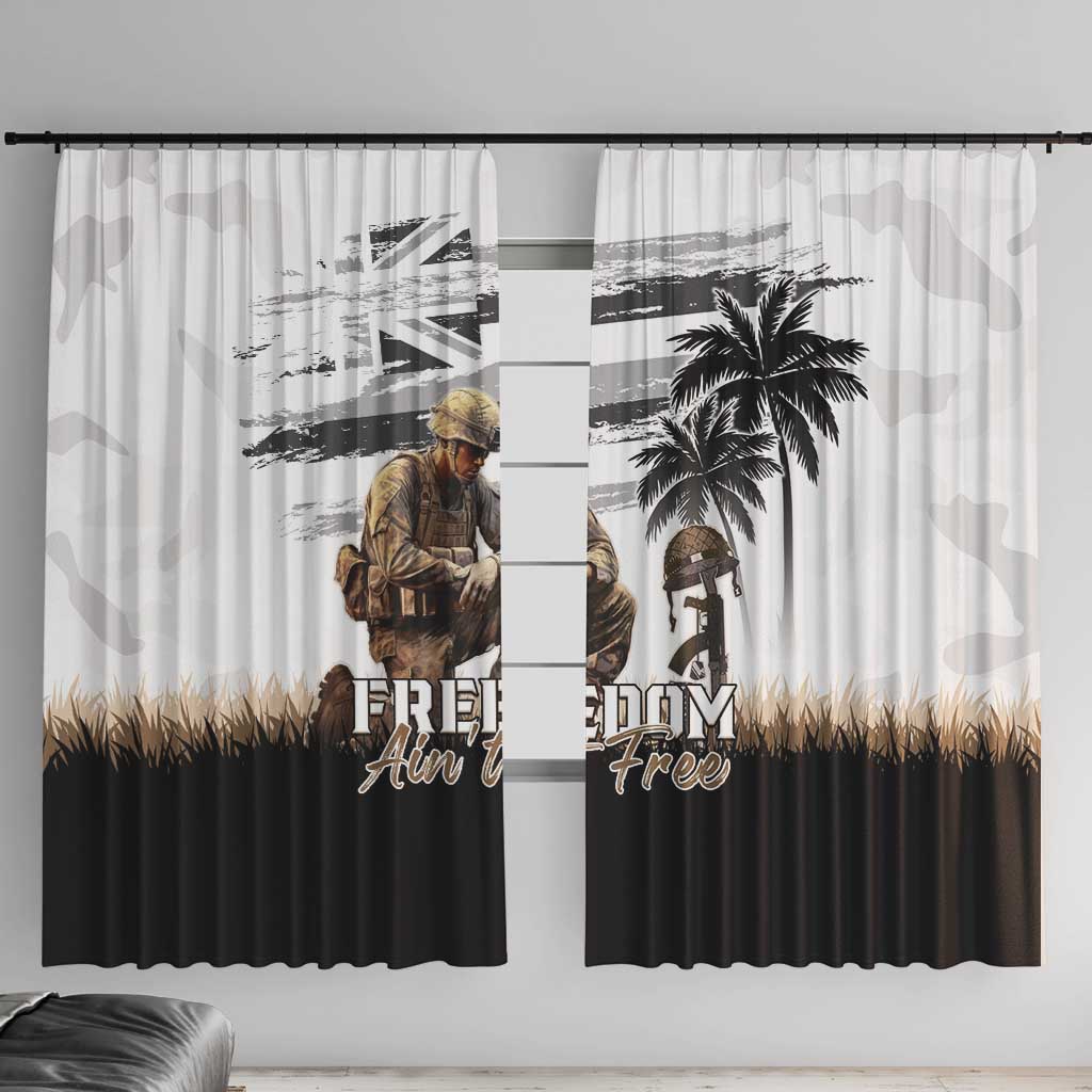 Hawaii Veterans Day Window Curtain Honor The Fallen Flag Grunge Style LT05 With Hooks White - Polynesian Pride
