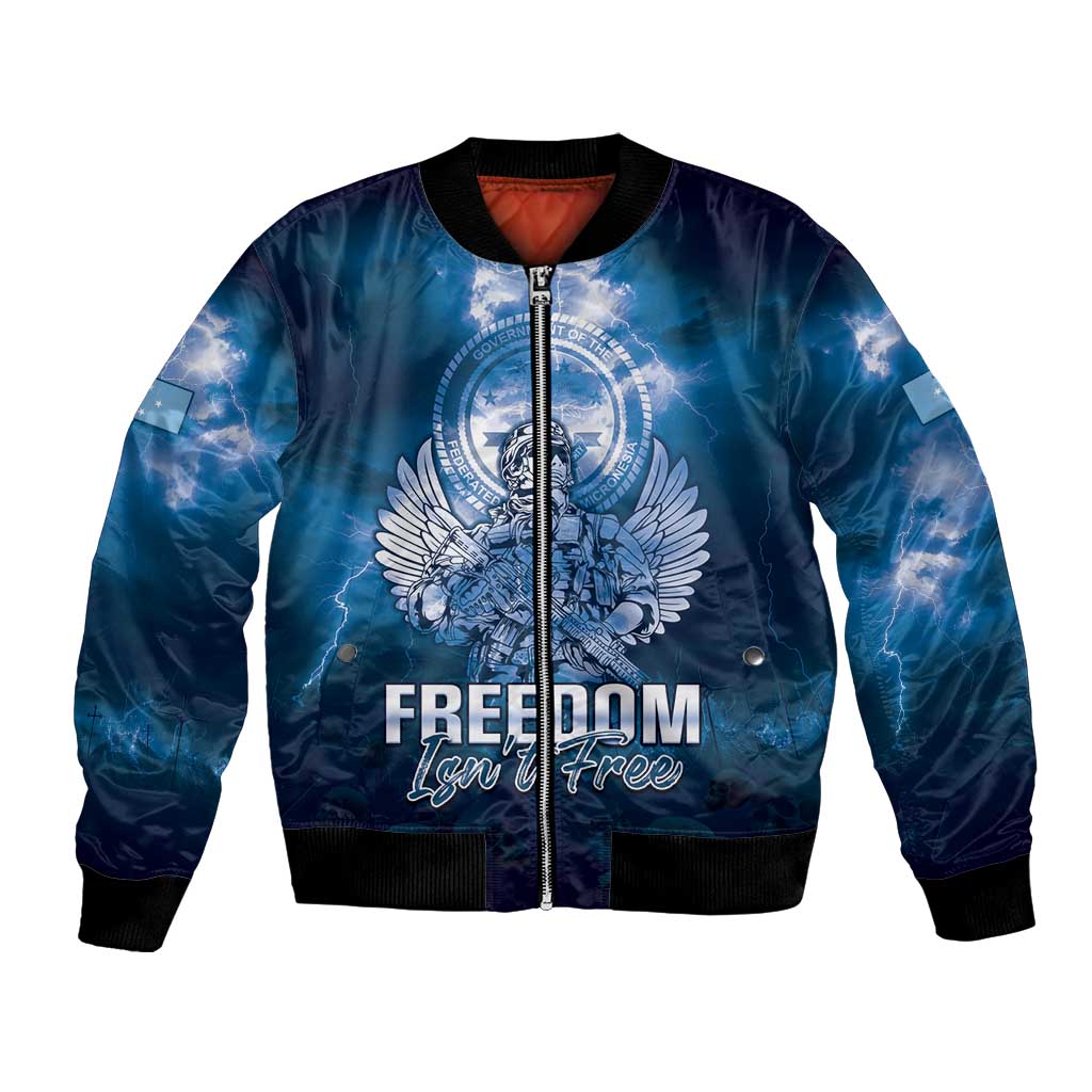 Federated States of Micronesia Veterans Day Bomber Jacket May We Never Forget Freedom Isn't Free LT05 Unisex Blue - Polynesian Pride