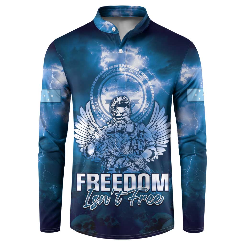 Federated States of Micronesia Veterans Day Button Sweatshirt May We Never Forget Freedom Isn't Free LT05 Blue - Polynesian Pride