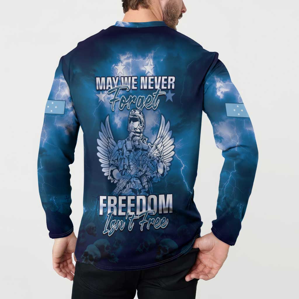Federated States of Micronesia Veterans Day Button Sweatshirt May We Never Forget Freedom Isn't Free LT05 - Polynesian Pride