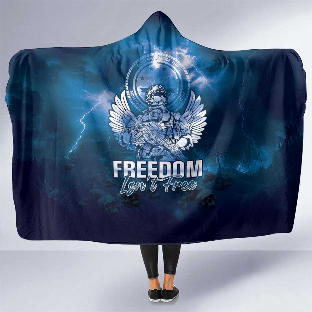 Federated States of Micronesia Veterans Day Hooded Blanket May We Never Forget Freedom Isn't Free LT05 One Size Blue - Polynesian Pride